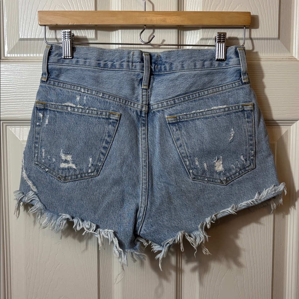 Agolde Light Blue Distressed Denim Cutoff Shorts - Picture 5 of 10